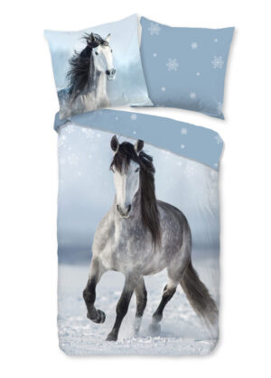 Good Morning dekbedovertrek paard in de sneeuw - Grijs - 135 x 200 cm - 100% katoen/flanel