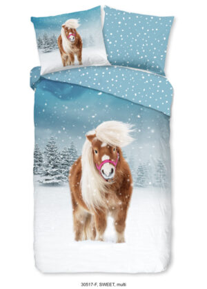 Good Morning dekbedovertrek paard in de sneeuw - Multicolor - 140 x 200/220 cm - 100% katoen/flanel