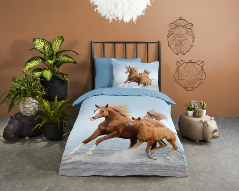 Paarden overtrek van Good Morning, 140 x 200 cm, kussensloop 70 x 90 cm - kussensloop 70 x 90 cm