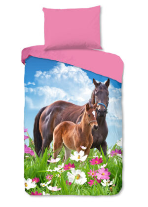 Good Morning dekbedovertrek paarden - Multicolor - 140 x 200 cm - 100% katoen