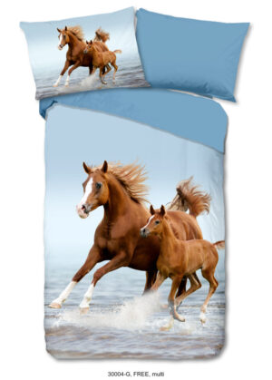 Good Morning dekbedovertrek paarden - Multicolor - 140 x 200 cm - 100% katoen - kussensloop 70 x 90 cm
