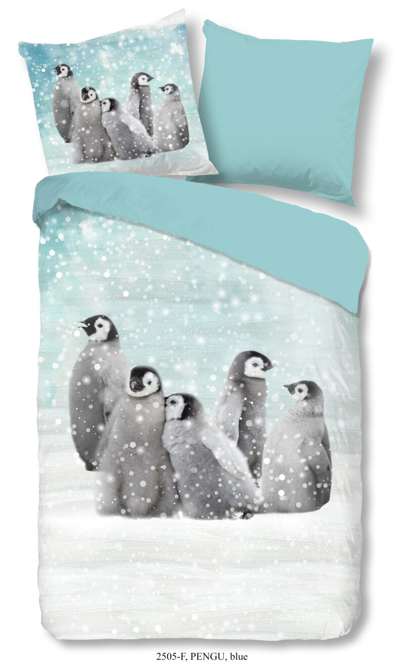 Good Morning dekbedovertrek pinguins - Blauw - 135 x 200 cm - 100% katoen/flanel