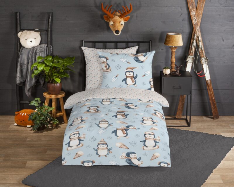 Pinguins overtrek van Good Morning, 135 x 200 cm, kussensloop 80 x 80 cm - kussensloop 80 x 80 cm