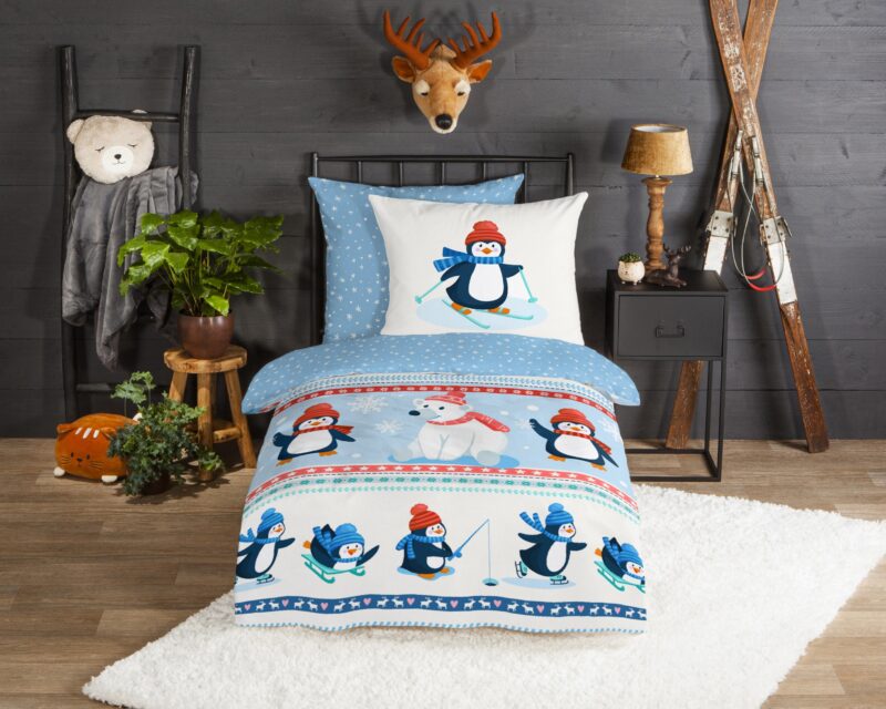 Pinguins overtrek van Good Morning, 135 x 200 cm, kussensloop 80 x 80 cm