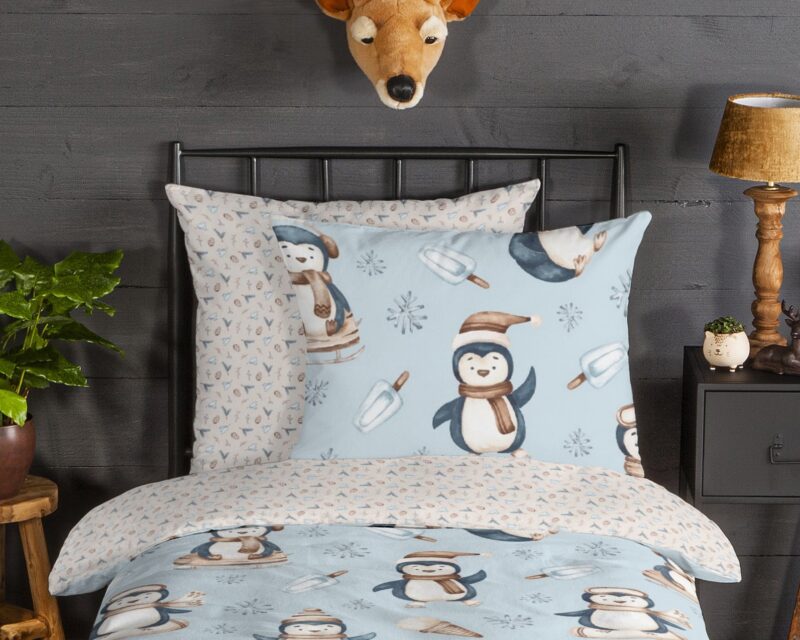 100% katoen/flanel dekbedset pinguins van Good Morning in 135 x 200 cm - kussensloop 80 x 80 cm