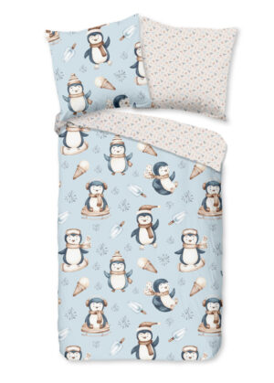 Good Morning dekbedovertrek pinguins - Multicolor - 135 x 200 cm - 100% katoen/flanel - kussensloop 80 x 80 cm