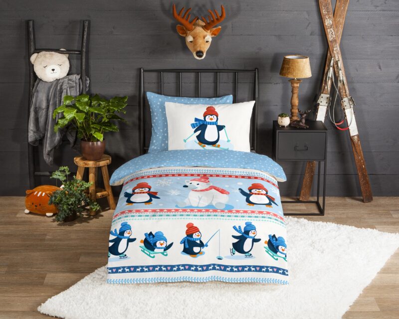 Pinguins overtrek van Good Morning, 140 x 200/220 cm, kussensloop 60 x 70 cm