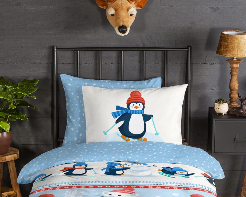 100% katoen/flanel dekbedset pinguins van Good Morning in 140 x 200/220 cm