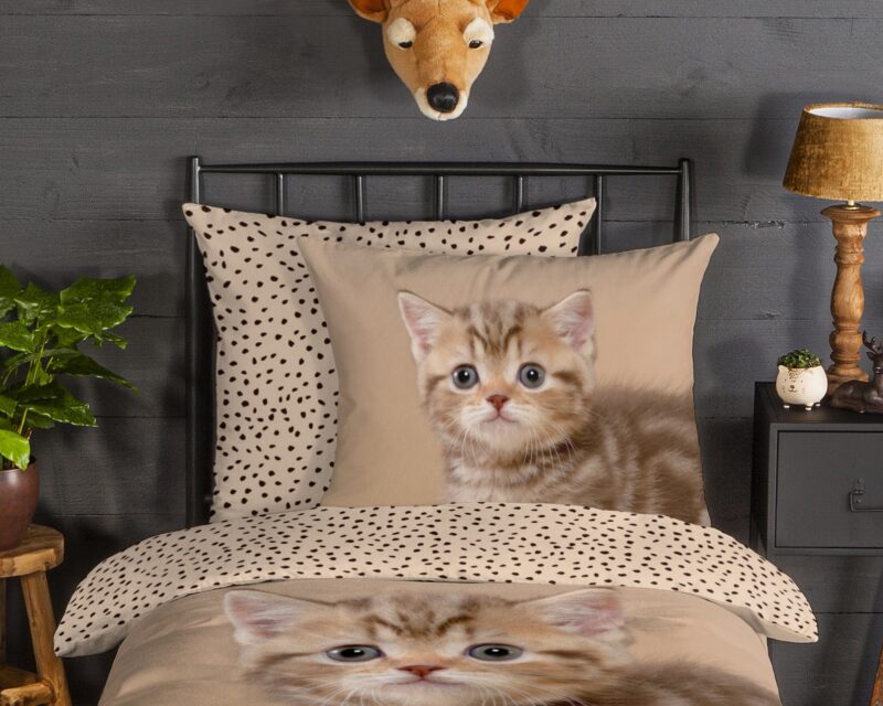 100% katoen/flanel dekbedset poes van Good Morning in 135 x 200 cm