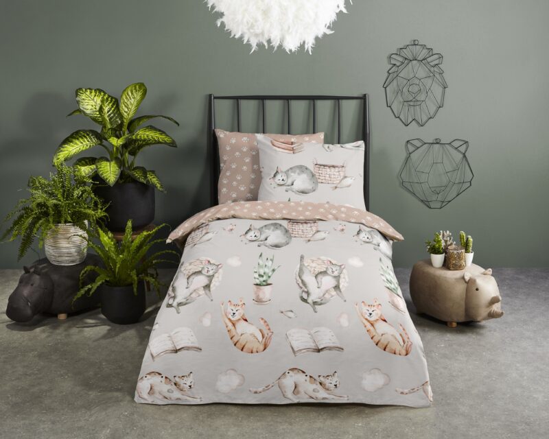 Poezen overtrek van Good Morning, 140 x 200/220 cm, kussensloop 60 x 70 cm - kussensloop 60 x 70 cm