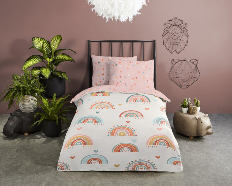 Regenbogen overtrek van Good Morning, 140 x 200 cm, kussensloop 70 x 90 cm