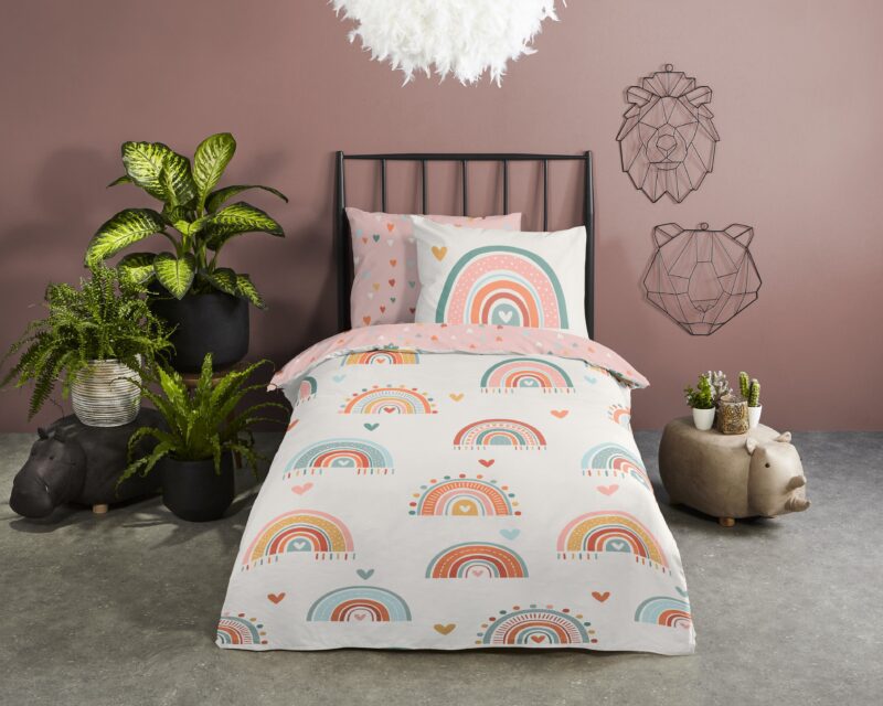 Regenbogen overtrek van Good Morning, 140 x 200/220 cm, kussensloop 60 x 70 cm