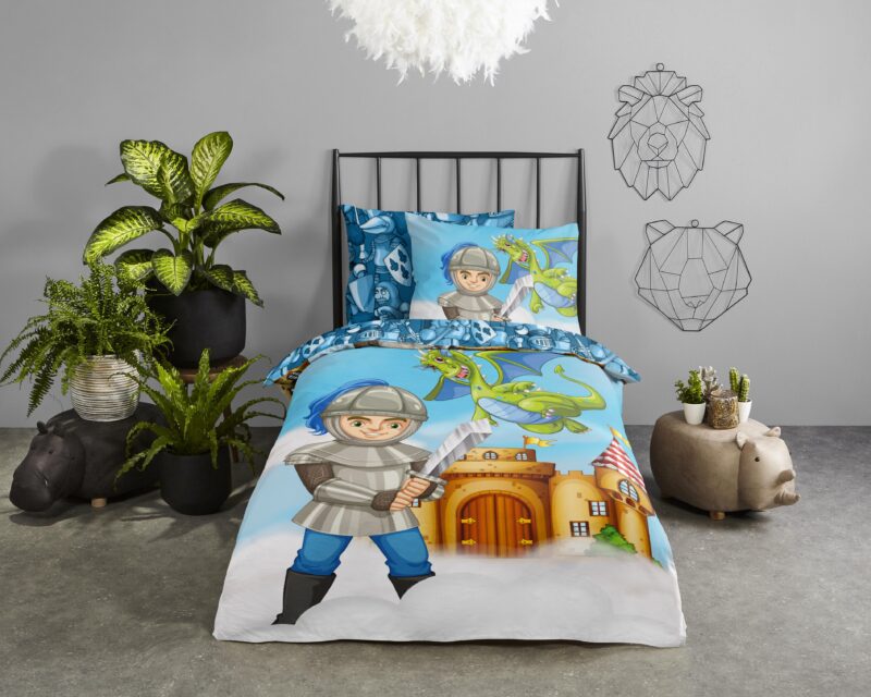 Ridder met kasteel en draak overtrek van Good Morning, 140 x 200/220 cm, kussensloop 60 x 70 cm
