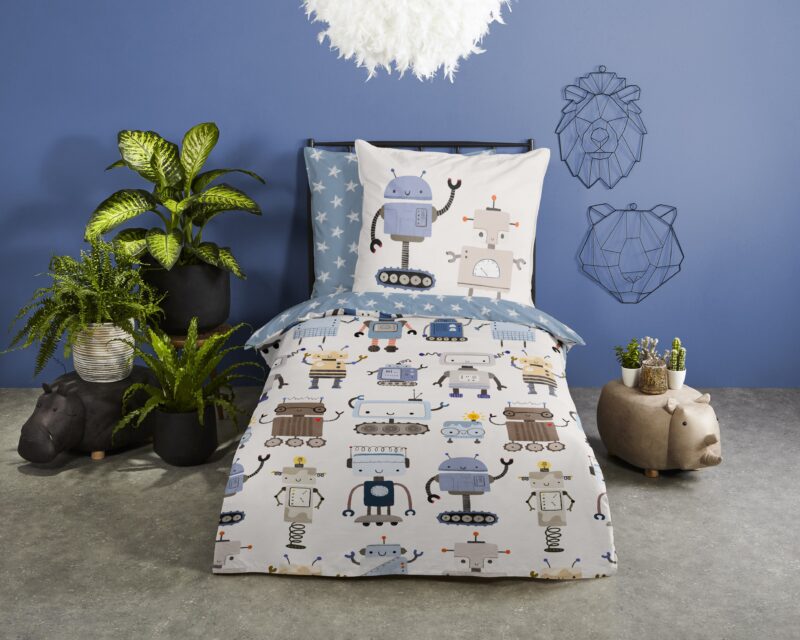 Robots overtrek van Good Morning, 135 x 200 cm, kussensloop 80 x 80 cm