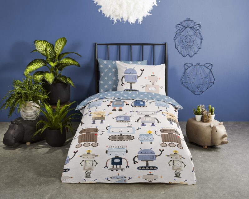Robots overtrek van Good Morning, 140 x 200/220 cm, kussensloop 60 x 70 cm