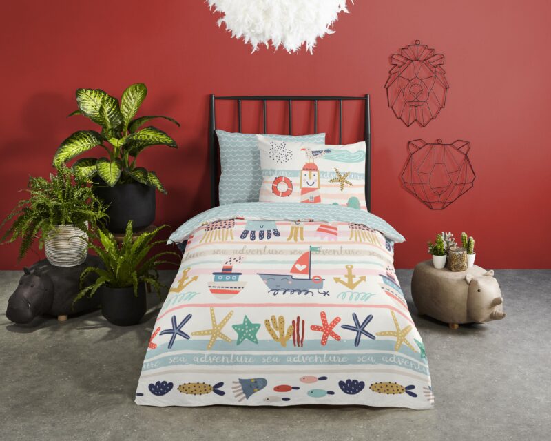 Strandthema overtrek van Good Morning, 140 x 200/220 cm, kussensloop 60 x 70 cm