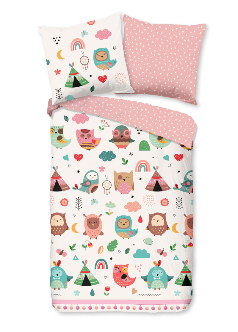 Good Morning dekbedovertrek uilen in boho thema - Multicolor - 135 x 200 cm - 100% katoen