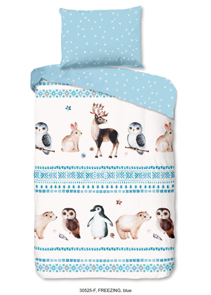 Good Morning dekbedovertrek winter dieren - Blauw - 140 x 200 cm - 100% katoen/flanel