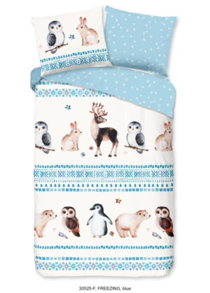 Good Morning dekbedovertrek winter dieren - Blauw - 140 x 200/220 cm - 100% katoen/flanel