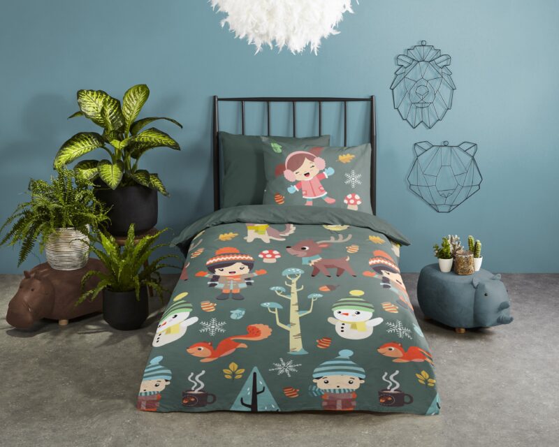 Winter thema overtrek van Good Morning, 140 x 200/220 cm, kussensloop 60 x 70 cm