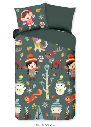 Good Morning dekbedovertrek winter thema - Groen - 140 x 200/220 cm - 100% katoen