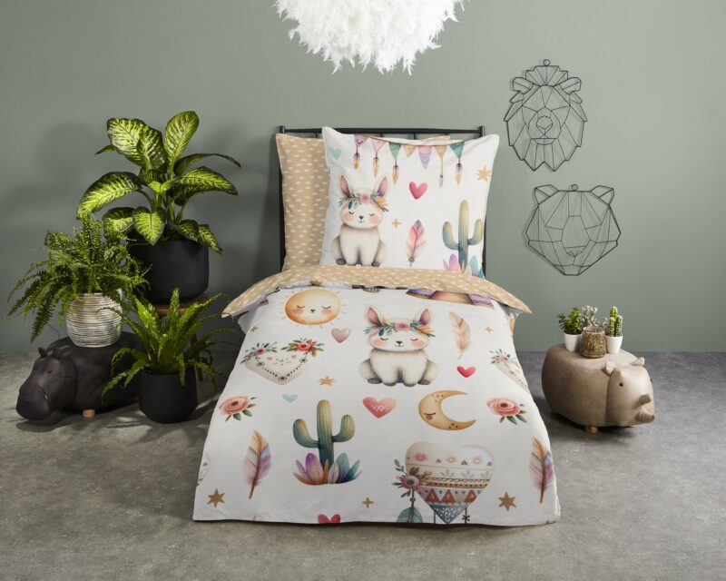 "woestijnvosjes met cactussen tipi t overtrek van Good Morning, 135 x 200 cm, kussensloop 80 x 80 cm
