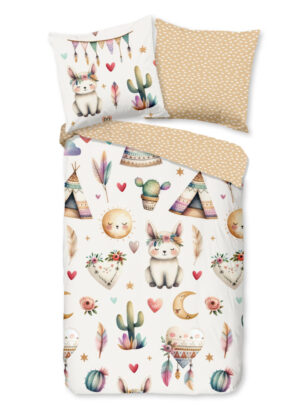 Good Morning dekbedovertrek "woestijnvosjes met cactussen tipi t - Multicolor - 135 x 200 cm - 100% katoen
