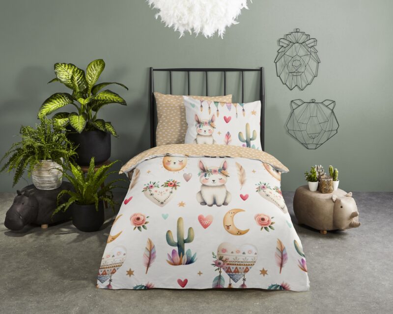 "woestijnvosjes met cactussen tipi t overtrek van Good Morning, 140 x 200/220 cm, kussensloop 60 x 70 cm