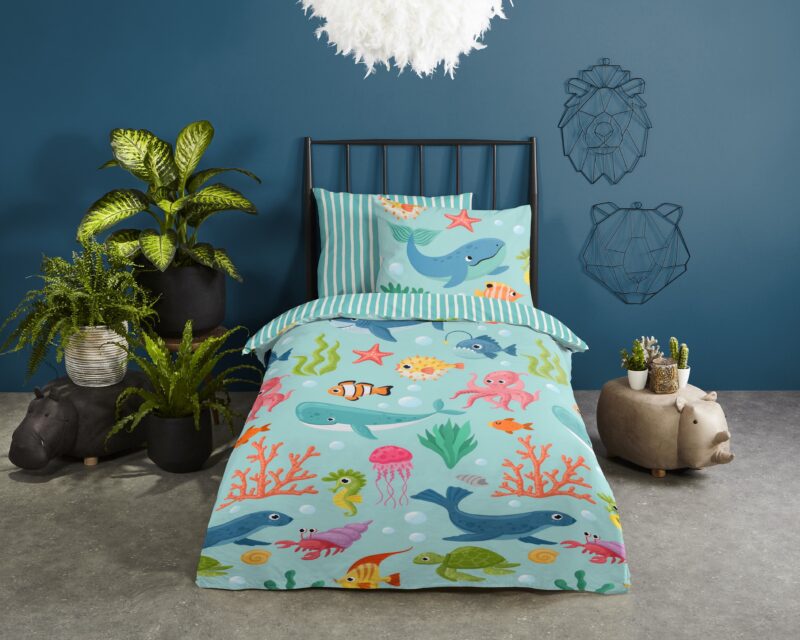 Zeedieren overtrek van Good Morning, 140 x 200/220 cm, kussensloop 60 x 70 cm - kussensloop 60 x 70 cm