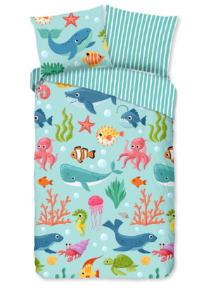 Good Morning dekbedovertrek zeedieren - Aqua - 140 x 200/220 cm - 100% katoen