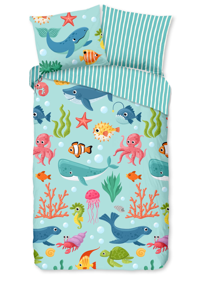 Good Morning dekbedovertrek zeedieren - Aqua - 140 x 200/220 cm - 100% katoen