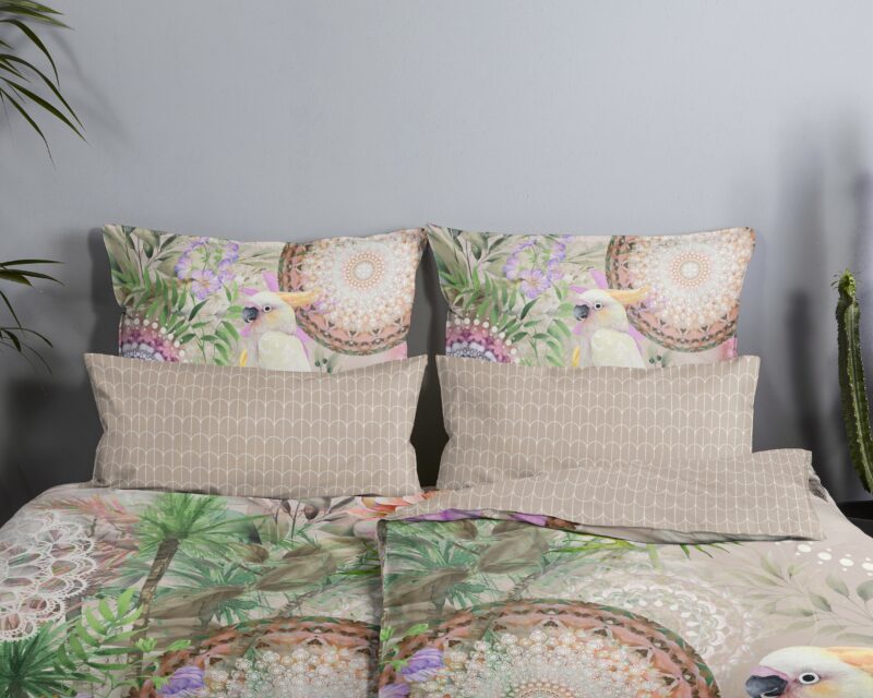 100% katoen/satijn dekbedset mandala's, bloemen en een papagaai van HIP in 135 x 200 cm