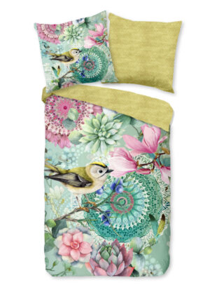 HIP dekbedovertrek mandala's, bloemen en vogels - Groen - 155 x 220 cm - 100% katoen/satijn