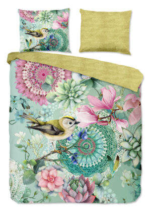 HIP dekbedovertrek mandala's, bloemen en vogels - Groen - 240 x 200/220 cm - 100% katoen/satijn