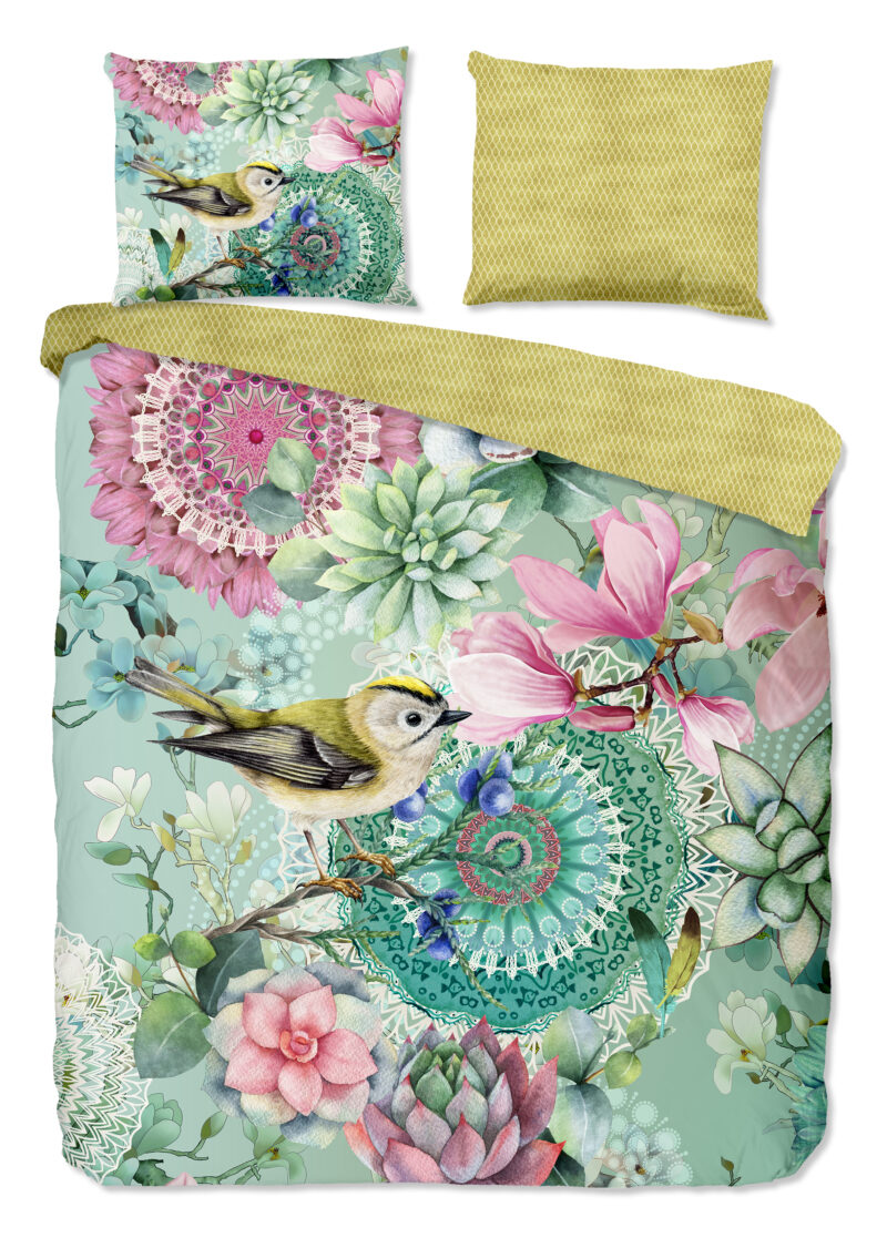 HIP dekbedovertrek mandala's, bloemen en vogels - Groen - 240 x 200/220 cm - 100% katoen/satijn