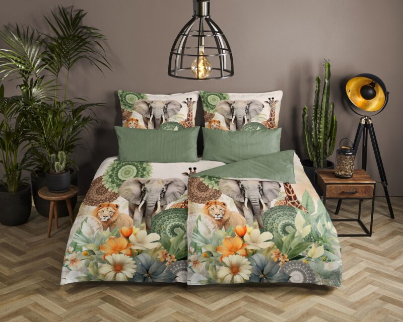 Mandalas, bloemen & safari dieren overtrek van HIP, 135 x 200 cm, kussensloop 80 x 80 cm