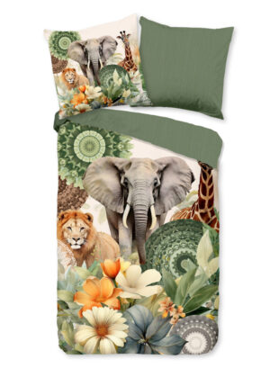 HIP dekbedovertrek mandalas, bloemen & safari dieren - Groen - 135 x 200 cm - 100% katoen/satijn