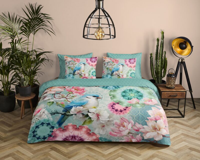 Mandalas, bloemen & vogel overtrek van HIP, 140 x 200/220 cm, kussensloop 60 x 70 cm