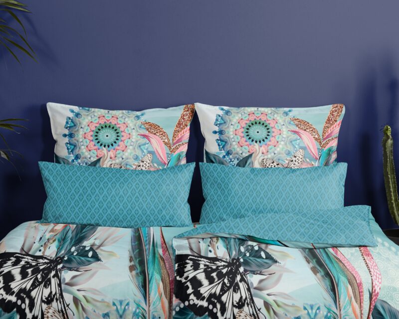 100% katoen/satijn dekbedset mandala's en bloemen van HIP in 135 x 200 cm - Aqua
