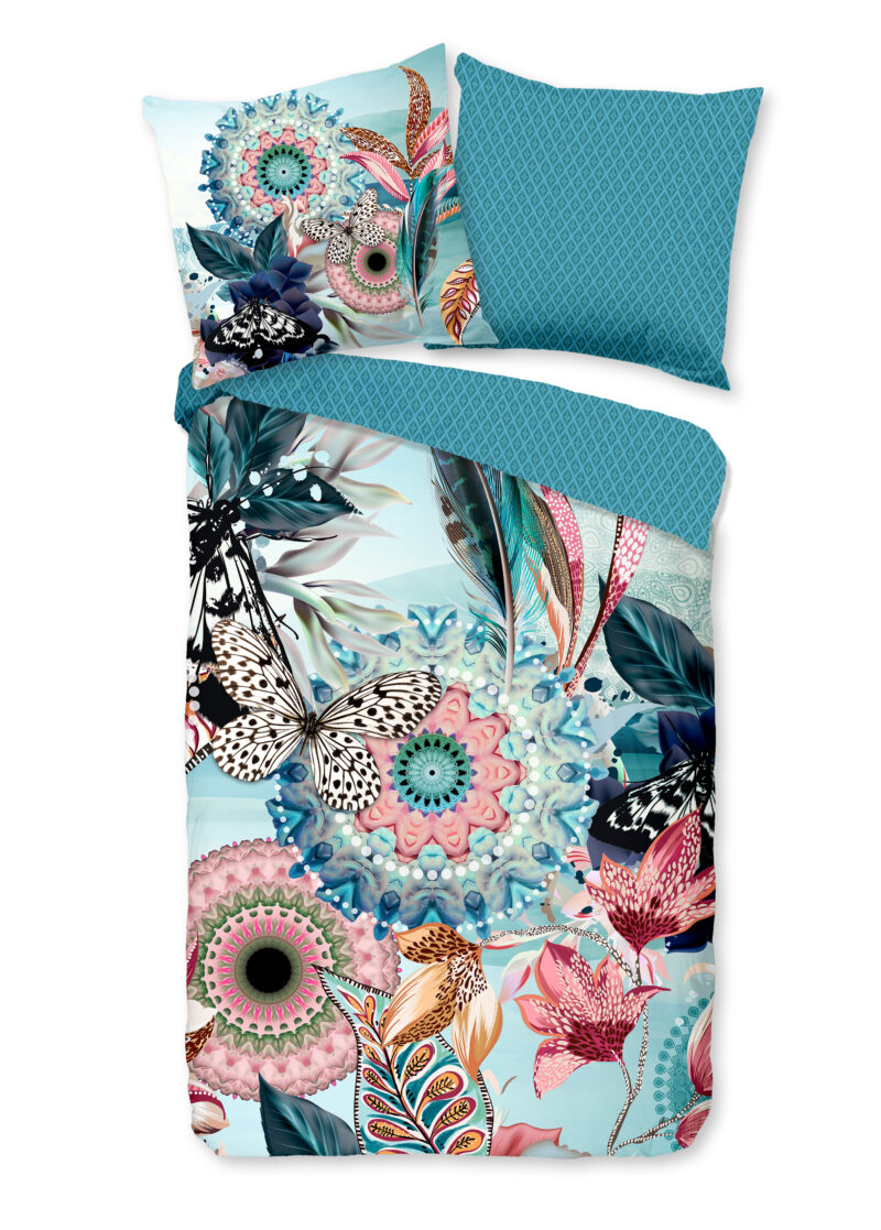 HIP dekbedovertrek mandala's en bloemen - Aqua - 135 x 200 cm - 100% katoen/satijn
