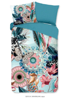 HIP dekbedovertrek mandala's en bloemen - Aqua - 140 x 200/220 cm - 100% katoen/satijn