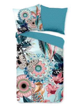 HIP dekbedovertrek mandala's en bloemen - Aqua - 200 x 200 cm - 100% katoen/satijn