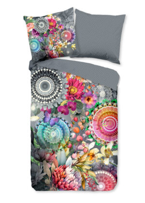 HIP dekbedovertrek mandalas en bloemen - Grijs - 135 x 200 cm - 100% katoen/satijn