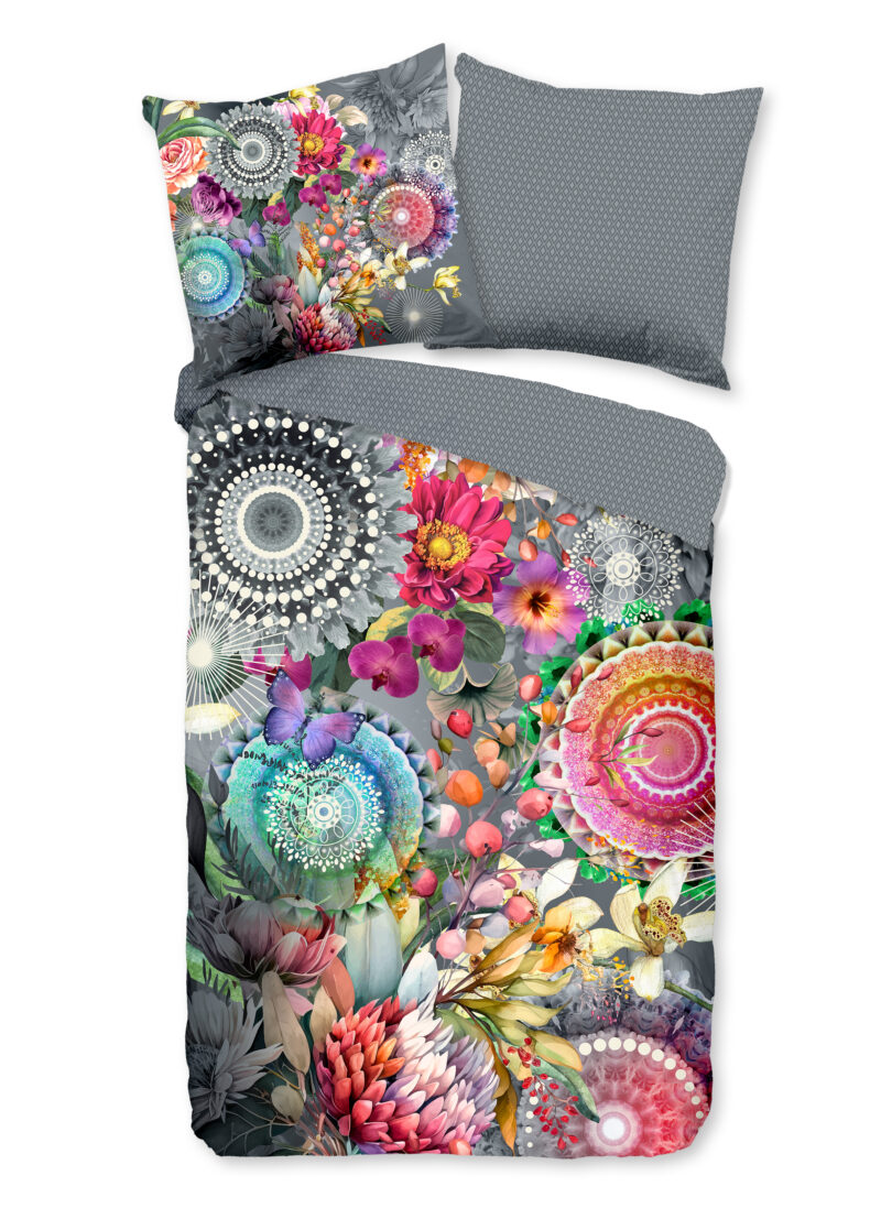 HIP dekbedovertrek mandalas en bloemen - Grijs - 135 x 200 cm - 100% katoen/satijn