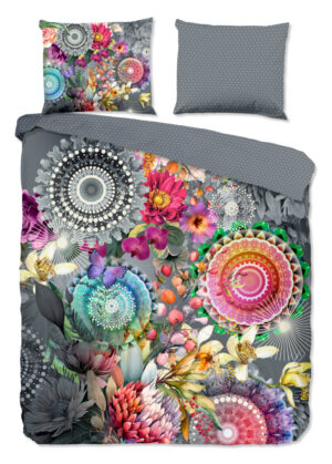 HIP dekbedovertrek mandalas en bloemen - Grijs - 240 x 200/220 cm - 100% katoen/satijn