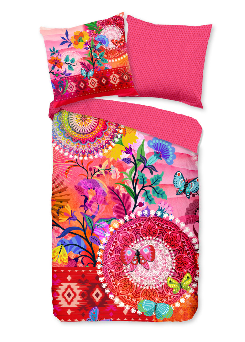 HIP dekbedovertrek mandala's en bloemen - Multicolor - 155 x 220 cm - 100% katoen/satijn - kussensloop 80 x 80 cm
