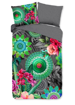HIP dekbedovertrek mandala's en bloemen - Multicolor - 200 x 200/220 cm - 100% katoen/satijn - kussensloop 60 x 70 cm