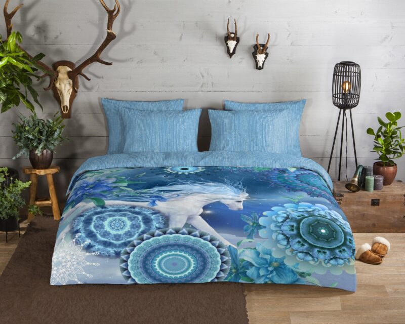Mandala's en eenhoorn overtrek van HIP, 140 x 200 cm, kussensloop 70 x 90 cm