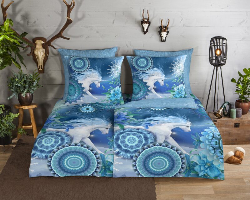 Mandala's en eenhoorn overtrek van HIP, 200 x 200 cm, kussensloop 80 x 80 cm