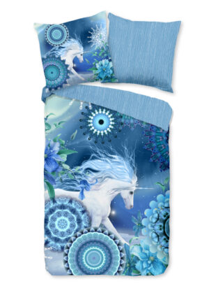 HIP dekbedovertrek mandala's en eenhoorn - Blauw - 200 x 200 cm - 100% katoen/flanel